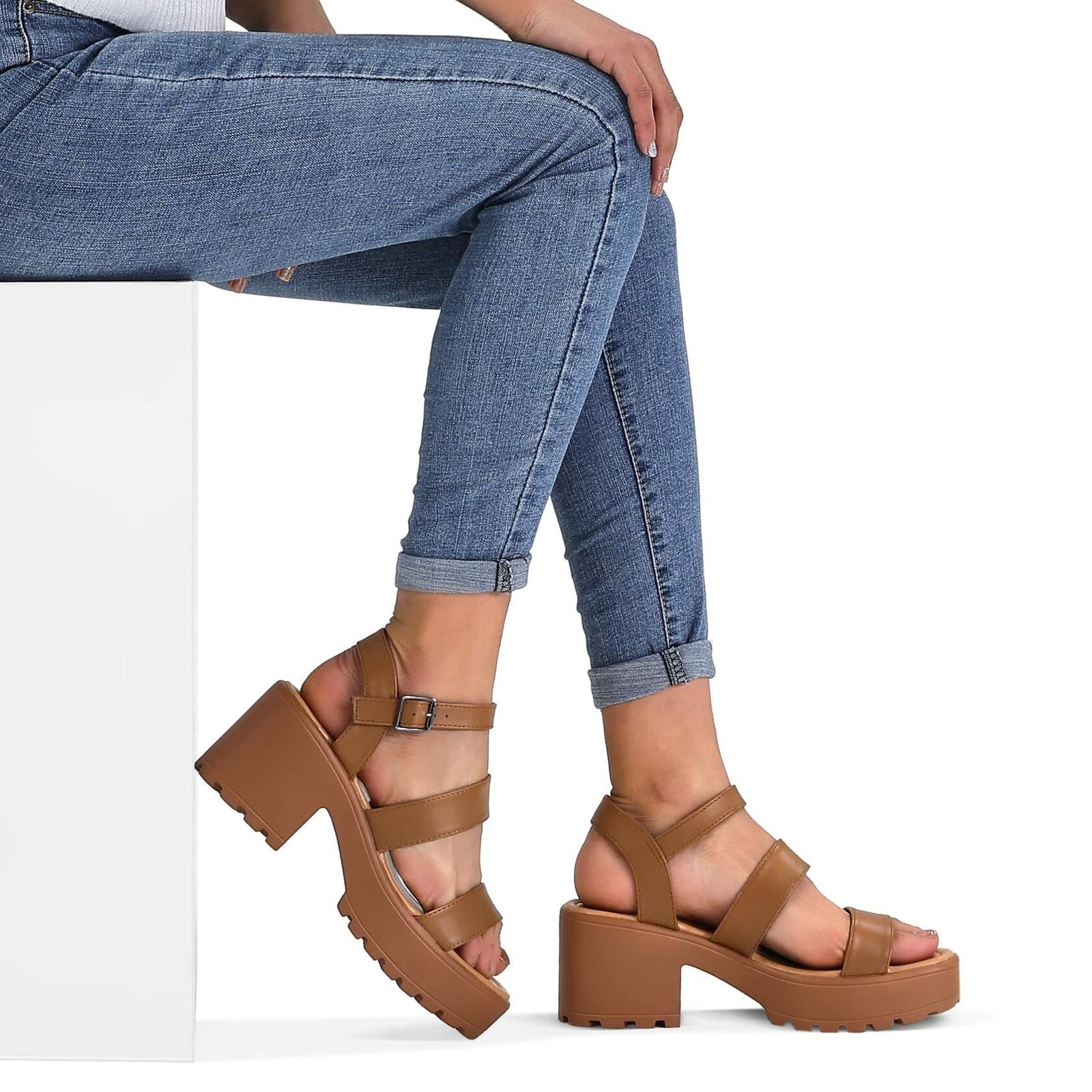 OPEN BOX MySoft Women’s Platform Sandals, Ankle Strap, 3" Block Heel, Open Toe