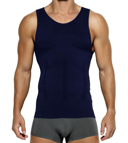 Casey Kevin Men's Sleeveless Compression Shirt Body Shaper XX-Large Navy