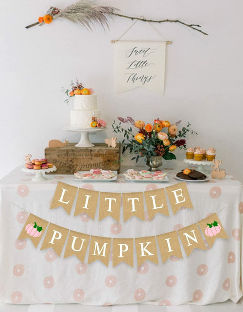 Load image into Gallery viewer, Little Pumpkin Teal Burlap Banner – Fall, Baby Shower &amp; Birthday Decor
