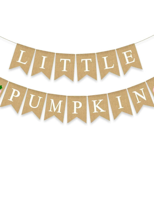 Load image into Gallery viewer, Little Pumpkin Teal Burlap Banner – Fall, Baby Shower &amp; Birthday Decor
