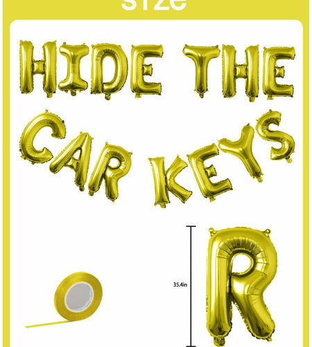 Tuoyi 16" Gold “HIDE THE CAR KEYS” Balloon Banner – 3D Foil Party Decor
