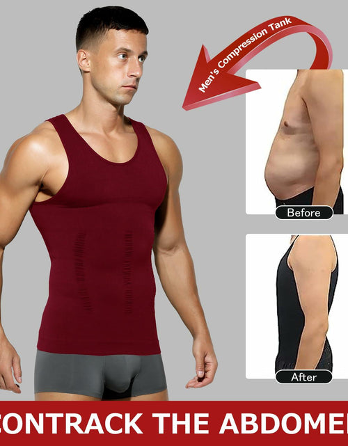 Load image into Gallery viewer, Casey Kevin Men’s Sleeveless Compression Shirt – Shapewear Vest Small, Wine Red
