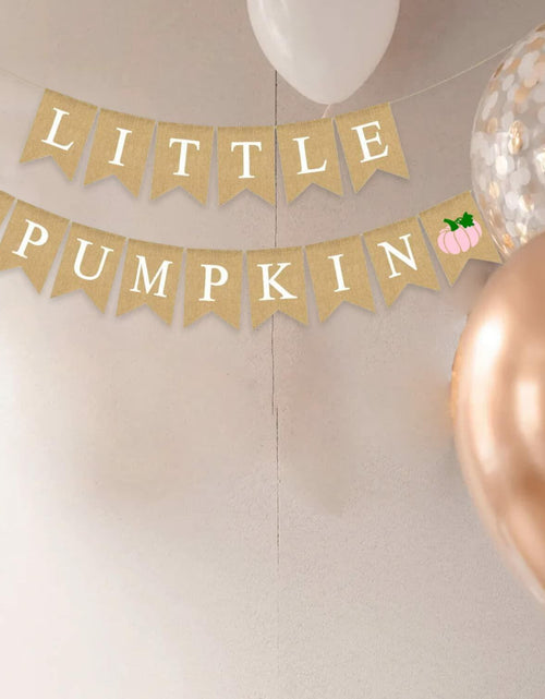Load image into Gallery viewer, Little Pumpkin Teal Burlap Banner – Fall, Baby Shower &amp; Birthday Decor
