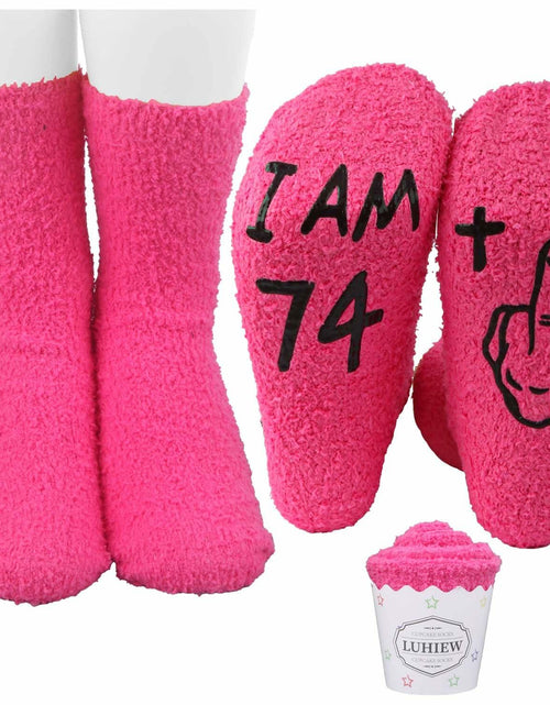 Load image into Gallery viewer, Luhiew 75th Birthday Funny Socks for Women Grandma Wife – Rose Red
