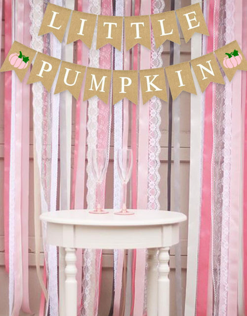 Load image into Gallery viewer, Little Pumpkin Teal Burlap Banner – Fall, Baby Shower &amp; Birthday Decor
