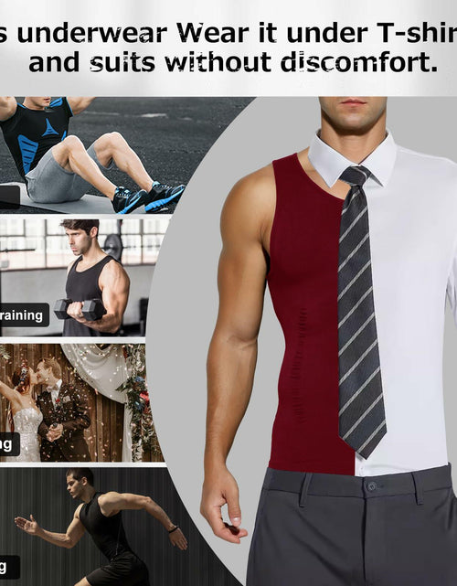 Load image into Gallery viewer, Casey Kevin Men’s Sleeveless Compression Shirt – Shapewear Vest Small, Wine Red
