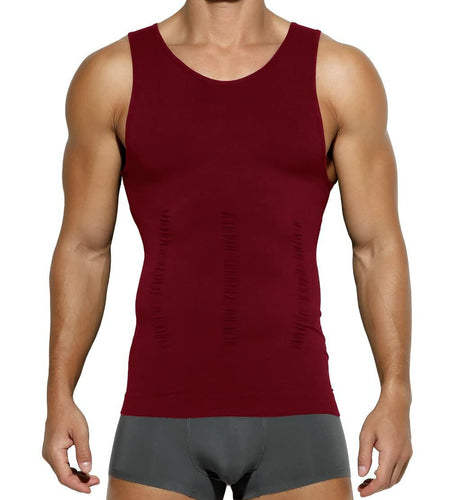 Casey Kevin Men’s Sleeveless Compression Shirt – Shapewear Vest Small, Wine Red