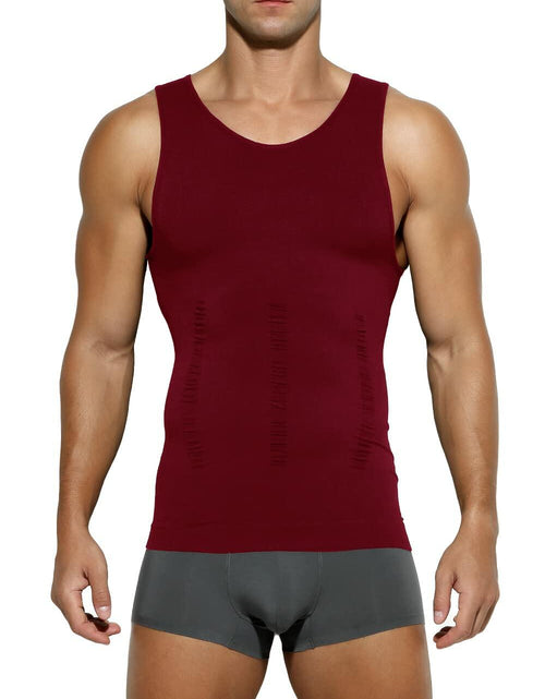 Load image into Gallery viewer, Casey Kevin Men’s Sleeveless Compression Shirt – Shapewear Vest Small, Wine Red

