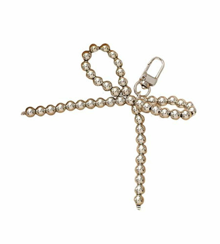 WJR Pearl Bow Bead Keychain Charm Elegant Bowknot Keyring Silver