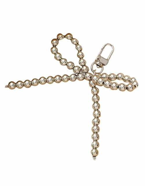 Load image into Gallery viewer, WJR Pearl Bow Bead Keychain Charm Elegant Bowknot Keyring Silver
