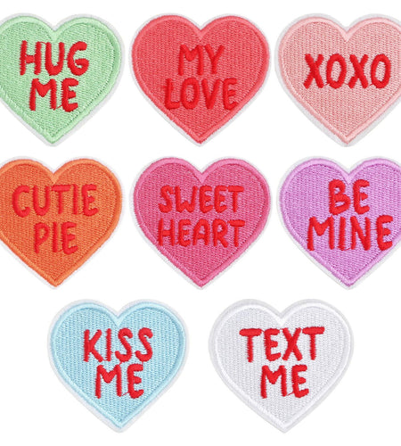 8 Heart-Shaped Embroidered Patches Sew-On DIY Applique for Jeans & Dress