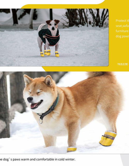 Load image into Gallery viewer, TEOZZO Dog Boots Warm Puppy Paw Protector Reflective Strip Size 6 Yellow 4PCs
