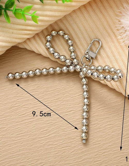 Load image into Gallery viewer, WJR Pearl Bow Bead Keychain Charm Elegant Bowknot Keyring Silver
