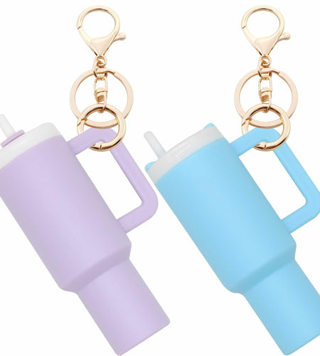 Wabogove Mini Tumbler Keychain 2 Pack Cute Cup Charms for Bags Purple+Blue