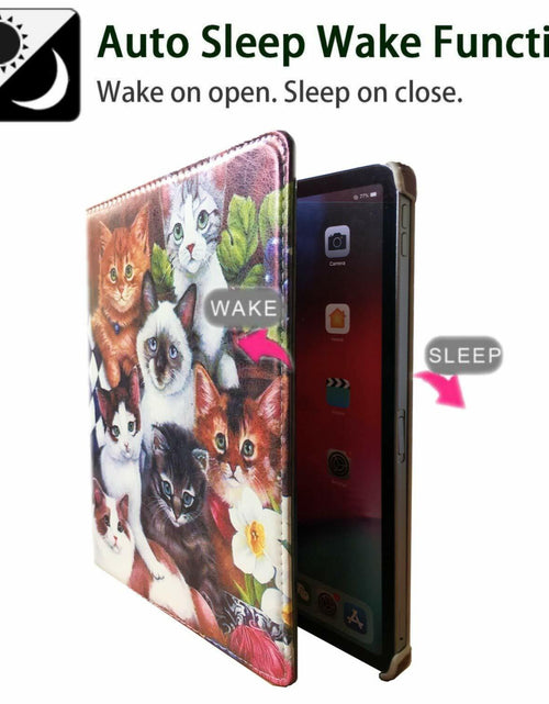 Load image into Gallery viewer, iPad 11" 1st Gen 2018 Rotating Smart Leather Case – Cat Design
