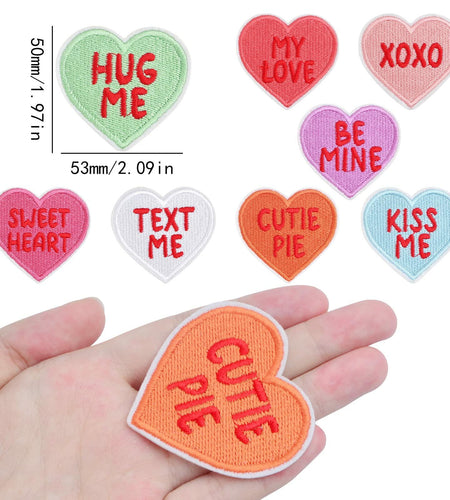 8 Heart-Shaped Embroidered Patches Sew-On DIY Applique for Jeans & Dress