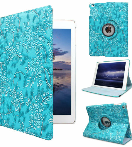 iPad Pro 12.9" 6th Gen Case with Rotating Stand & Auto Sleep/Wake – Blue Flowers