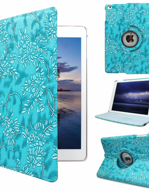 Load image into Gallery viewer, iPad Pro 12.9" 6th Gen Case with Rotating Stand &amp; Auto Sleep/Wake – Blue Flowers

