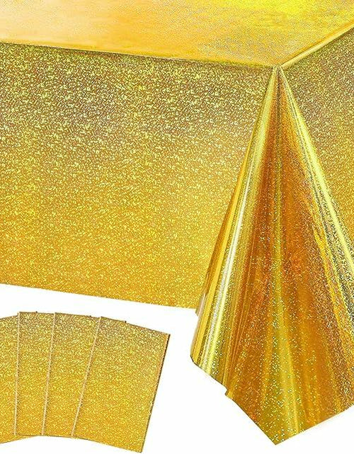 Load image into Gallery viewer, JXPARTYY Iridescent Plastic Tablecloths 4 Pack 54x108 Disposable Party Yellow

