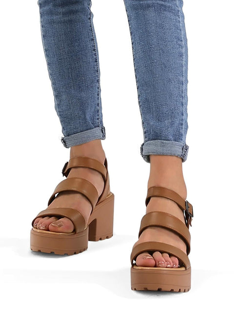 Load image into Gallery viewer, OPEN BOX MySoft Women’s Platform Sandals, Ankle Strap, 3" Block Heel, Open Toe
