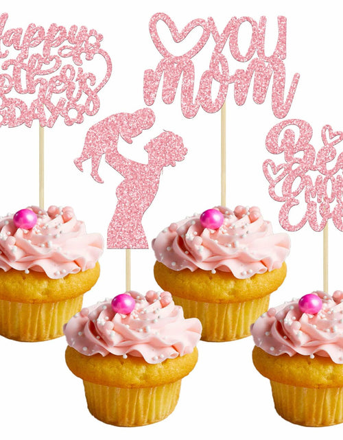 Load image into Gallery viewer, Gyufise 24-Pack Pink Mother’s Day Cupcake Toppers Love You Mom Cake Picks
