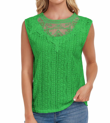 AGWISH Women High Neck Lace Tank Top Sleeveless Rib Summer Medium Green