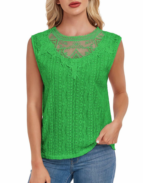 Load image into Gallery viewer, AGWISH Women High Neck Lace Tank Top Sleeveless Rib Summer Medium Green

