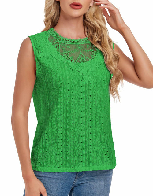 Load image into Gallery viewer, AGWISH Women High Neck Lace Tank Top Sleeveless Rib Summer Medium Green
