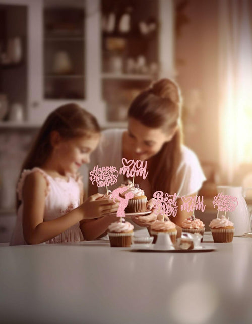 Load image into Gallery viewer, Gyufise 24-Pack Pink Mother’s Day Cupcake Toppers Love You Mom Cake Picks
