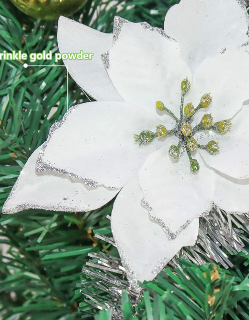 Load image into Gallery viewer, KEPATO Christmas Glitter Poinsettia Christmas Tree Ornaments Pack of 12 (White)
