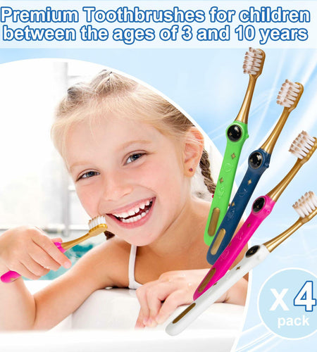 PRASBURR Toddler Toothbrush 4-Pack Galactic Adventures Soft Bristles Age 2-4+
