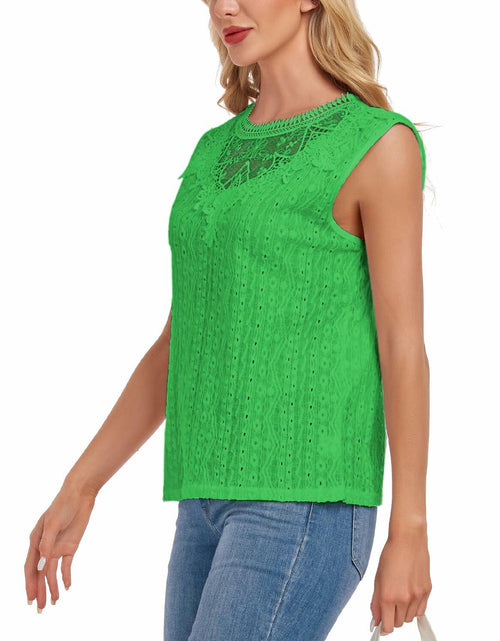Load image into Gallery viewer, AGWISH Women High Neck Lace Tank Top Sleeveless Rib Summer Medium Green
