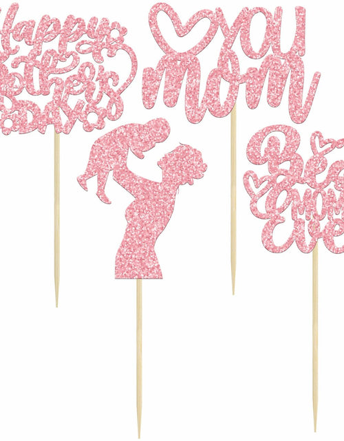 Load image into Gallery viewer, Gyufise 24-Pack Pink Mother’s Day Cupcake Toppers Love You Mom Cake Picks
