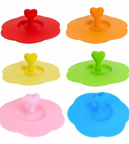 AKOAK 6-Pack Plum Cup Lids Silicone Teacup Lid with Spoon Holder 6 Colors