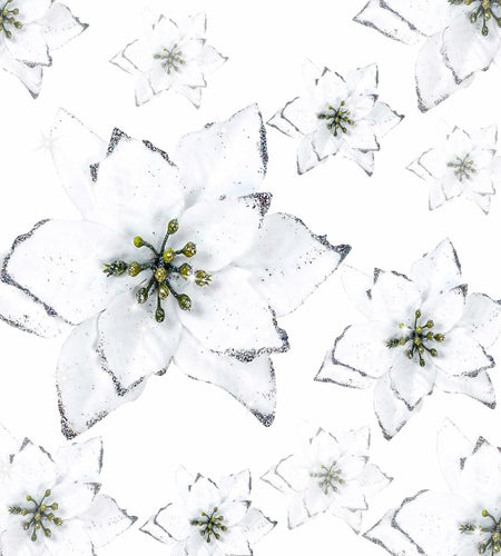 KEPATO Christmas Glitter Poinsettia Christmas Tree Ornaments Pack of 12 (White)