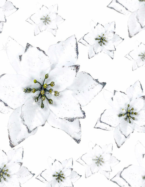 Load image into Gallery viewer, KEPATO Christmas Glitter Poinsettia Christmas Tree Ornaments Pack of 12 (White)
