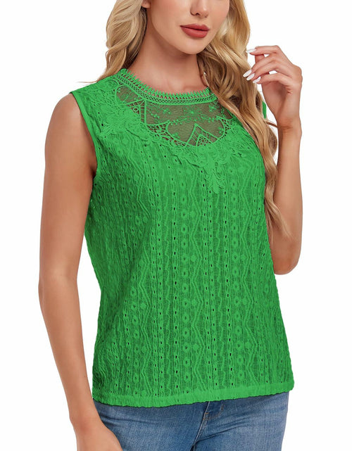 Load image into Gallery viewer, AGWISH Women High Neck Lace Tank Top Sleeveless Rib Summer Medium Green
