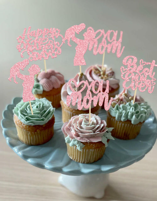 Load image into Gallery viewer, Gyufise 24-Pack Pink Mother’s Day Cupcake Toppers Love You Mom Cake Picks
