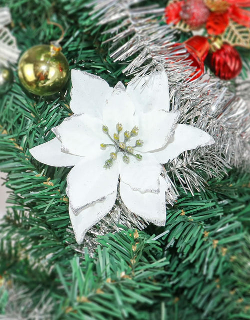 Load image into Gallery viewer, KEPATO Christmas Glitter Poinsettia Christmas Tree Ornaments Pack of 12 (White)
