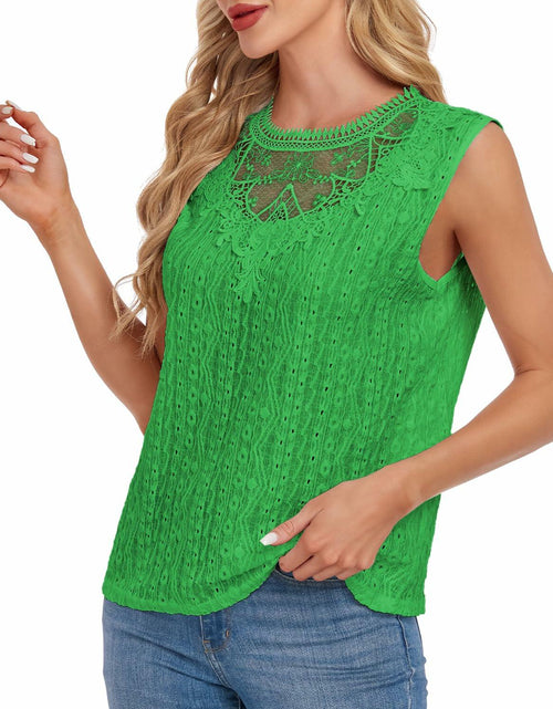 Load image into Gallery viewer, AGWISH Women High Neck Lace Tank Top Sleeveless Rib Summer Medium Green
