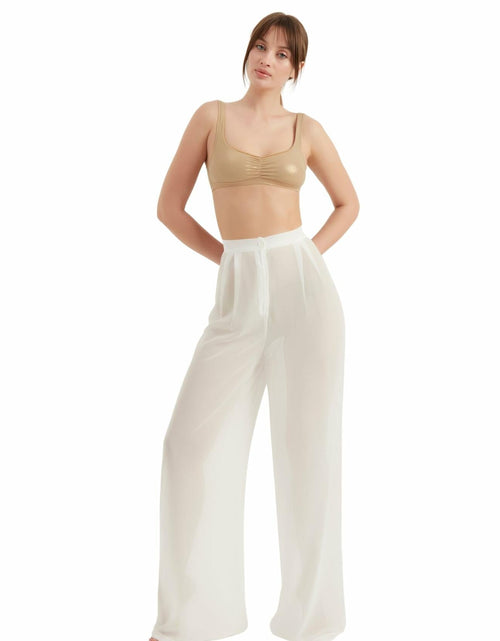 Load image into Gallery viewer, TUBANUR Women’s Chiffon Wide Leg Pants High Waist Palazzo Summer White XS
