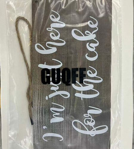 GUQFF “I’m Just Here for the Cake” Wedding Sign – Rustic Ring Bearer Wood Sign