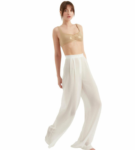 TUBANUR Women’s Chiffon Wide Leg Pants High Waist Palazzo Summer White XS