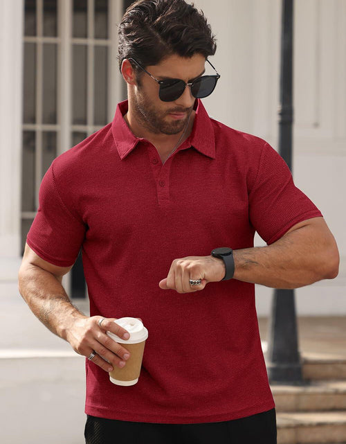 Load image into Gallery viewer, QOSOQ Men’s Polo Shirt Short Sleeve Golf Casual Quick Dry Breathable Red
