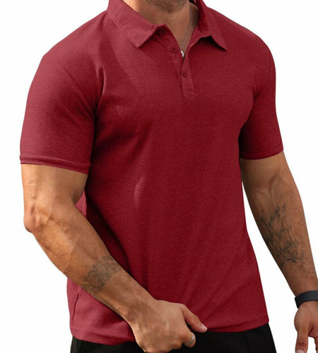 QOSOQ Men’s Polo Shirt Short Sleeve Golf Casual Quick Dry Breathable Red
