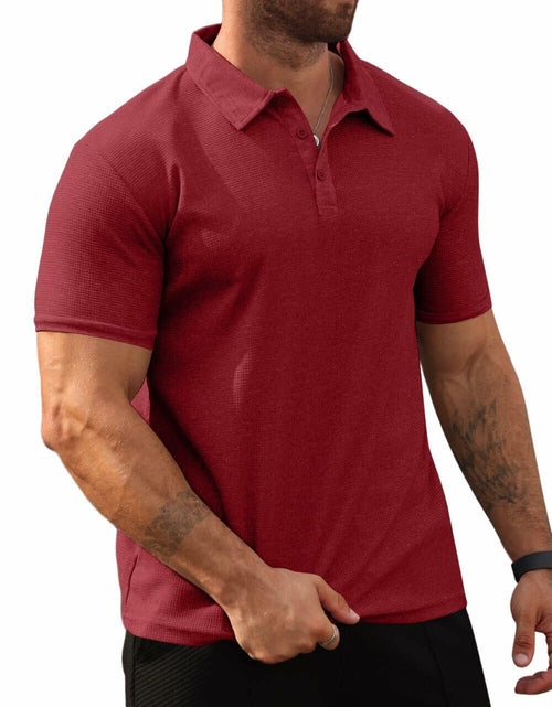 Load image into Gallery viewer, QOSOQ Men’s Polo Shirt Short Sleeve Golf Casual Quick Dry Breathable Red
