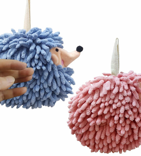 Xinadvrisfy 2-Pack Fuzzy Ball Hand Towels Super Soft Quick Dry Hedgehog