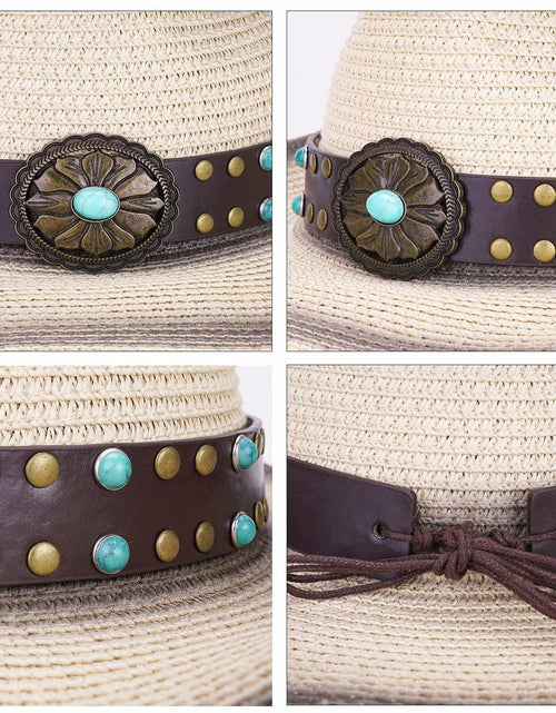 Load image into Gallery viewer, Whistlone Handmade Embroidery Hat Band Studded Sapphire Rivets Cowboy Fedora
