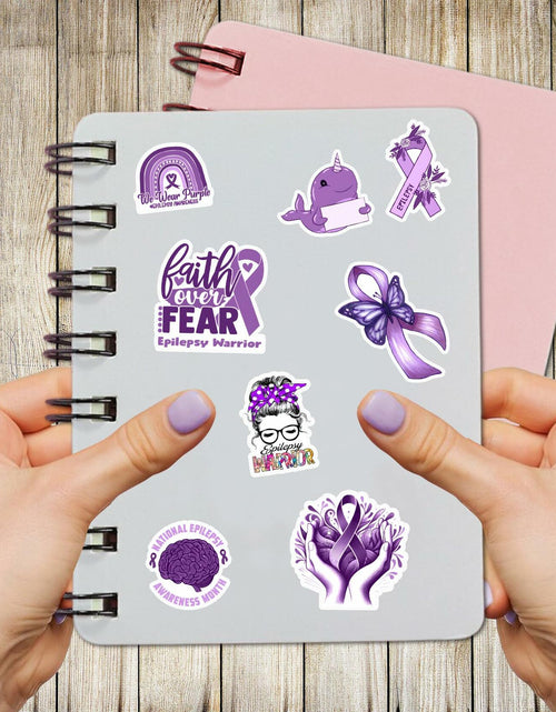 Load image into Gallery viewer, BIGZORO 50PCS Epilepsy Awareness Stickers Ribbon Vinyl Decals Waterproof
