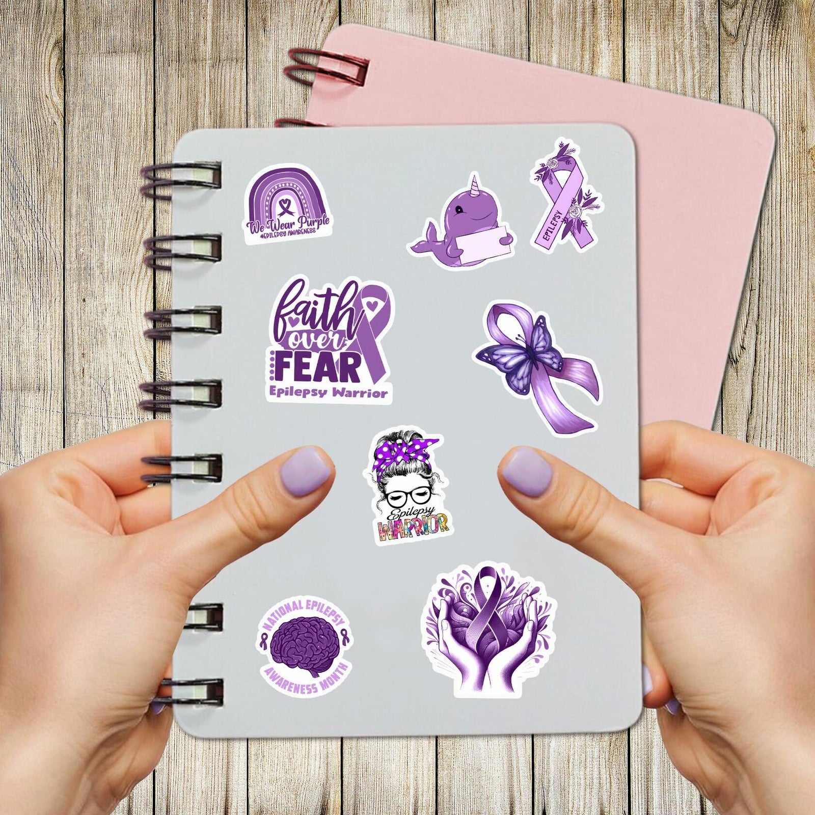 BIGZORO 50PCS Epilepsy Awareness Stickers Ribbon Vinyl Decals Waterproof